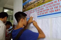Thí sinh tìm hiểu thông tin và điền hồ sơ xét tuyển đại học. (Ảnh: Phạm Mai/Vietnam+)