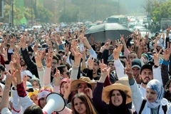 Các giáo viên ở thủ đô Rabat phản đối các bản hợp đồng về bảo đảm việc làm, lương hưu tốt hơn và cải thiện điều kiện làm việc của họ. (Nguồn: Reuters)