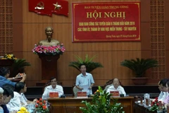 Ủy viên Bộ Chính trị, Bí thư Trung ương Đảng, Trưởng ban Tuyên giáo Trung ương Võ Văn Thưởng phát biểu chỉ đạo hội nghị. (Ảnh: Đỗ Trưởng/TTXVN)