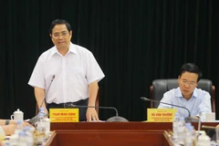 Ông Phạm Minh Chính, Ủy viên Bộ Chính trị, Bí thư Trung ương Đảng, Trưởng Ban Tổ chức Trung ương, Thường trực Tiểu ban Văn kiện, Trưởng đoàn khảo sát Tiểu ban Văn kiện Đại hội XIII phát biểu. (Ảnh: Doãn Tấn/TTXVN)