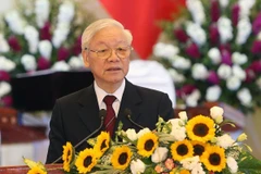 Tổng Bí thư, Chủ tịch nước Nguyễn Phú Trọng phát biểu chào mừng Quốc vương Brunei Hassanal Bolkiah. (Ảnh: Dương Giang/TTXVN)