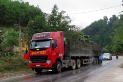 Cán bộ kiểm dịch phun thuốc khử trùng phương tiện lưu thông qua trạm. (Ảnh: Văn Tý/TTXVN) 