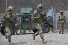 Binh sỹ Mỹ tham gia cuộc tập trận chung Mỹ-Hàn tại Pocheon, Hàn Quốc, ngày 16/4 vừa qua. (Ảnh: AFP/TTXVN)