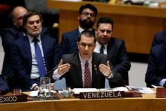 Ngoại trưởng Venezuela Jorge Arreaza phát biểu tại cuộc họp của Hội đồng Bảo an LHQ ở New York, Mỹ, ngày 26/2. (Ảnh: THX/TTXVN)
