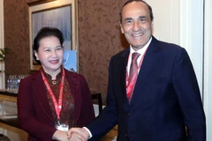 Chủ tịch Quốc hội Nguyễn Thị Kim Ngân và Chủ tịch Hạ viện Maroc Habib El Malki. (Ảnh: Trọng Đức/TTXVN)