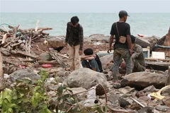 Cảnh hoang tàn sau thảm họa sóng thần ở South Lampung, Indonesia ngày 23/12. (Nguồn: AFP/TTXVN) 