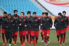 Các tuyển thủ U23 Việt Nam trong buổi tập. (Ảnh: Hoàng Linh/TTXVN) 