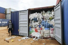 Một container chứa rác thải nhựa tại cảng Batu Ampar, Batam, ngày 15/6/2019. (Nguồn: AFP/TTXVN) 