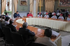 Tổng thống Venezuela Nicolas Maduro trong một cuộc họp tại Caracas ngày 25/8. (Nguồn: AFP/TTXVN)