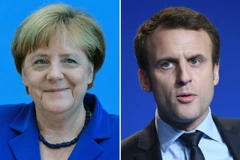 Tổng thống đắc cử Pháp Emmanuel Macron (phải) và Thủ tướng Đức Angela Merkel (trái). (Nguồn: AFP/TTXVN)