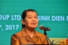 Bà Men Sam An, Phó Thủ tướng Chính phủ Hoàng gia Campuchia, phát biểu tại buổi lễ. (Ảnh: Chanh Đa/TTXVN)