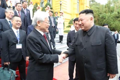 Tổng Bí thư, Chủ tịch nước Nguyễn Phú Trọng và Chủ tịch Triều Tiên Kim Jong-un. (Ảnh: Trí Dũng/TTXVN) 