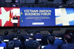 Thủ tướng Nguyễn Xuân Phúc phát biểu tại diễn đàn Doanh nghiệp Việt Nam-Thụy Điển. (Ảnh: Thống Nhất/TTXVN) 