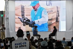 Lễ bàn giao vũ khí của FARC ở Buenos Aires, Cauca thuộc Colombia ngày 13/6. (Nguồn: AFP/TTXVN)