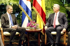 Chủ tịch Cuba Miguel Díaz-Canel và hội đàm với Nhà vua Tây Ban Nha Felipe VI. (Ảnh: Lê Hà/TTXVN) 