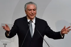 Tổng thống Brazil Michel Temer phát biểu tại Sao Paulo, Brazil ngày 16/8. (Nguồn: AFP/TTXVN)