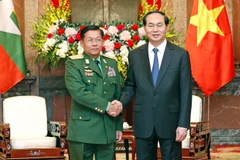 Chủ tịch nước Trần Đại Quang tiếp Thống tướng Min Aung Hlaing, Tổng Tư lệnh các Lực lượng vũ trang Myanmar thăm chính thức Việt Nam. (Ảnh: Nhan Sáng/TTXVN)