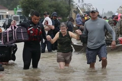 Người dân sơ tán khỏi các khu vực ngập lụt ở Houston, Texas ngày 28/8. (Nguồn: AFP/TTXVN)