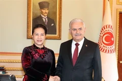 Chủ tịch Quốc hội Thổ Nhĩ Kỳ Binali Yildirim đón Chủ tịch Quốc hội Nguyễn Thị Kim Ngân. (Ảnh: Trọng Đức/TTXVN)