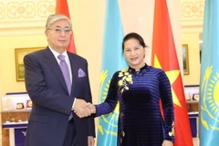 Chủ tịch Quốc hội Nguyễn Thị Kim Ngân hội kiến với Chủ tịch Thượng viện Cộng hòa Kazakhstan Kassym Zhomart Tokayev. (Ảnh: Trọng Đức/TTXVN)