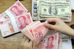 Kiểm tiền nhân dân tệ và USD tại ngân hàng ở tỉnh An Huy, Trung Quốc. (Nguồn: AFP/TTXVN)