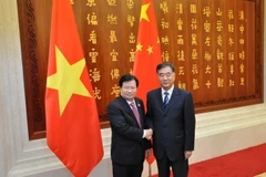 Phó Thủ tướng Trịnh Đình Dũng và Phó Thủ tướng Trung Quốc Uông Dương. (Nguồn: TTXVN)