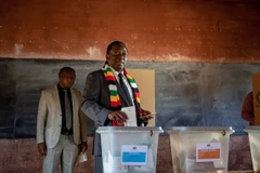 Tổng thống Zimbabwe bỏ phiếu tại điểm bầu cử ở Kwekwe ngày 30/7. (Nguồn: EFE-EPA/TTXVN)
