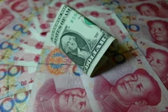 Đồng nhân dân tệ Trung Quốc và đồng USD ở Nghi Xương, tỉnh Hồ Bắc ngày 14/8. (Nguồn: Kyodo/TTXVN) 