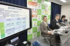 Cơ quan Các vấn đề người tiêu dùng Nhật Bản họp báo về việc Mitsubishi Motors thông tin sai lệch về hiệu suất nhiên liệu tại cuộc họp báo ở Tokyo ngày 27/1. (Nguồn: Kyodo/TTXVN) 