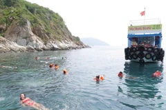 Tàu du lịch đưa du khách ra tắm biển giữa vịnh Nha Trang. (Ảnh: Tiên Minh/TTXVN)