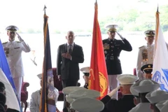 Quang cảnh buổi lễ bàn giao chức Tư lệnh PACOM cho Đô đốc Philip Davidson từ Đô đốc Harry Harris. (Nguồn: AFP)