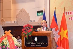 Phó Thủ tướng, Bộ trưởng Bộ ngoại giao và hợp tác quốc tế Campuchia Hor Namhong phát biểu tại chiêu đãi. (Ảnh: Trần Chí Hùng/Vietnam+)