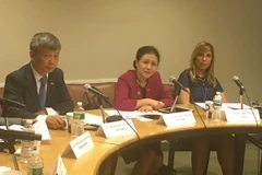 Đoàn Việt Nam tại buổi tọa đàm. (Ảnh: Hữu Hoàng/Vietnam+)