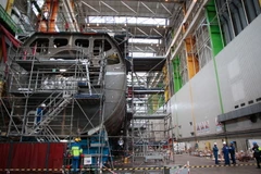 Tàu ngầm lớp Barracuda được đóng tại Tập đoàn công nghiệp Pháp DCNS ở Cherbourg-Octeville, tây bắc Pháp ngày 22/10/2014. (Nguồn: AFP/TTXVN)