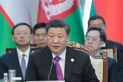 Chủ tịch Trung Quốc Tập Cận Bình phát biểu tại Hội nghị Tổ chức Hợp tác Thượng Hải ở Bishkek, Kyrgyzstan, ngày 14/6. (Nguồn: THX/TTXVN) 