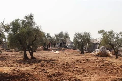 Hiện trường một vụ tấn công của máy bay trực thăng gần làng Barisha ở tỉnh Idlib, gần biên giới Syria-Thổ Nhĩ Kỳ, nơi trú ẩn của các đối tượng có liên hệ với IS, ngày 27/10/2019. (Nguồn: AFP/TTXVN) 