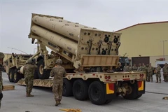 Lực lượng Mỹ tại Hàn Quốc diễn tập hệ thống THAAD tại căn cứ ở Pyeongtaek, phía Nam thủ đô Seoul ngày 24/4/2019. (Nguồn: Yonhap/TTXVN) 