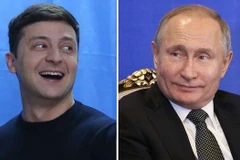 Tổng thống Nga Vladimir Putin và Tổng thống đắc cử Ukraine Volodymyr Zelenskiy. (Nguồn: Daily Express) 