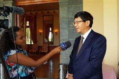 Đại sứ Lê Huy Hoàng trả lời phỏng vấn. (Ảnh: Lê Đình Lượng/TTXVN) 