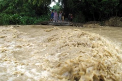 [Photo] Bất chấp mưa lũ, người dân vẫn ra suối đãi vàng