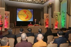 Tổng Bí thư Nguyễn Phú Trọng gặp gỡ đại diện cộng đồng người Việt và lưu học sinh tại Hoa Kỳ. (Ảnh: Trí Dũng/TTXVN)