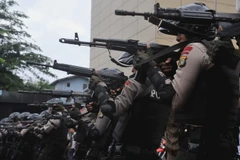 Cảnh sát Indonesia tham gia diễn tập an ninh tại Jakarta. (Nguồn: THX/TTXVN)