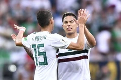 Niềm vui của các cầu thủ Mexico trong trận đấu tại Rostov-on-Don, Nga ngày 23/6. (Nguồn: THX/TTXVN)