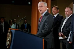 Bộ trưởng Tư pháp Mỹ Jeff Sessions trong cuộc họp báo ở thủ đô Washington ngày 20/7. (Nguồn: THX/TTXVN)