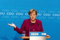 Thủ tướng Đức Angela Merkel trong cuộc họp báo tại trụ sở đảng CDU ở Berlin. (Nguồn: AFP/TTXVN) 