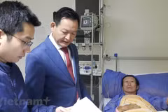 Đại sứ Trần Thành Công tới Bệnh viện chuyên khoa Sheikh Zayed để thăm hỏi các nạn nhân. (Nguồn: Vietnam+) 
