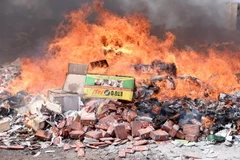 Thiêu hủy hàng nhái. (Nguồn: AFP/TTXVN)