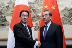 Ngoại trưởng Trung Quốc Vương Nghị (phải) và người đồng cấp Nhật Bản Fumio Kishida. (Nguồn: EPA/TTXVN)