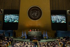 Toàn cảnh Lễ ký Hiệp định Paris về biến đổi khí hậu, tại New York ngày 22/4. (Nguồn: AFP/TTXVN)