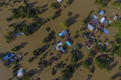Cảnh ngập lụt do mưa lớn tại tỉnh Ubon Ratchathani, Thái Lan ngày 14/9/2019. (Nguồn: AFP/TTXVN) 